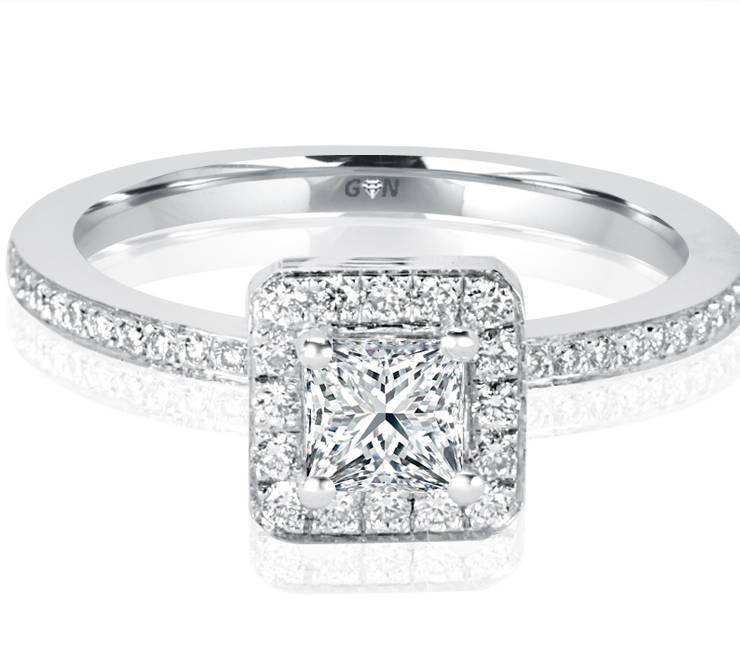 Ladies Halo Princess Cut Design Engagement Ring - R1071 - GN Designer Jewellers